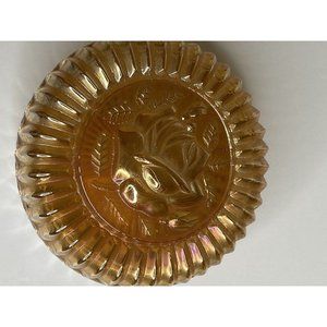 Vintage Carnival Glass Jeanette Marigold Iridescent Rose Pattern Powder Box Jar 